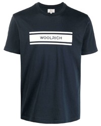 dunkelblaues und weißes bedrucktes T-Shirt mit einem Rundhalsausschnitt von Woolrich