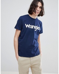 dunkelblaues und weißes bedrucktes T-Shirt mit einem Rundhalsausschnitt von Wrangler