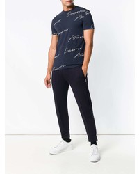 dunkelblaues und weißes bedrucktes T-Shirt mit einem Rundhalsausschnitt von Emporio Armani