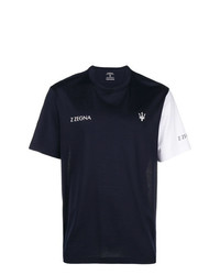 dunkelblaues und weißes bedrucktes T-Shirt mit einem Rundhalsausschnitt von Z Zegna