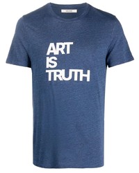 dunkelblaues und weißes bedrucktes T-Shirt mit einem Rundhalsausschnitt von Zadig & Voltaire