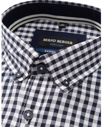 dunkelblaues und weißes Businesshemd mit Vichy-Muster von Bernd Berger