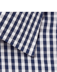dunkelblaues und weißes Businesshemd mit Vichy-Muster von Tom Ford