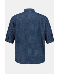 dunkelblaues und weißes gepunktetes Kurzarmhemd von JP1880