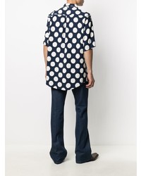 dunkelblaues und weißes gepunktetes Kurzarmhemd von Ami Paris