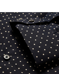 dunkelblaues und weißes gepunktetes Langarmhemd von Paul Smith