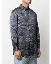 dunkelblaues und weißes gepunktetes Langarmhemd von Saint Laurent