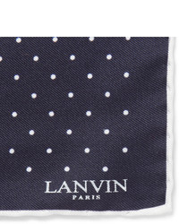 dunkelblaues und weißes gepunktetes Seide Einstecktuch von Lanvin