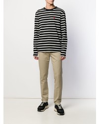 dunkelblaues und weißes horizontal gestreiftes Langarmshirt von Ami Paris