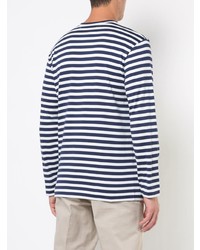 dunkelblaues und weißes horizontal gestreiftes Langarmshirt von Comme Des Garcons Play