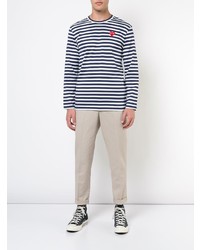 dunkelblaues und weißes horizontal gestreiftes Langarmshirt von Comme Des Garcons Play