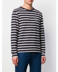 dunkelblaues und weißes horizontal gestreiftes Langarmshirt von Ami Paris