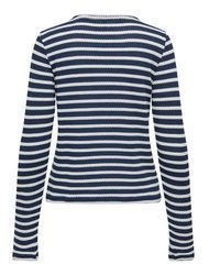 dunkelblaues und weißes horizontal gestreiftes Langarmshirt von Only