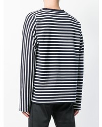 dunkelblaues und weißes horizontal gestreiftes Langarmshirt von Sacai