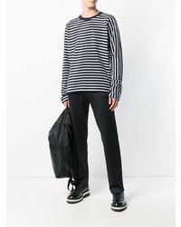 dunkelblaues und weißes horizontal gestreiftes Langarmshirt von Sacai