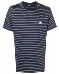 dunkelblaues und weißes horizontal gestreiftes T-Shirt mit einem Rundhalsausschnitt von A.P.C.