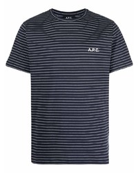 dunkelblaues und weißes horizontal gestreiftes T-Shirt mit einem Rundhalsausschnitt von A.P.C.