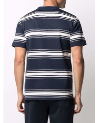 dunkelblaues und weißes horizontal gestreiftes T-Shirt mit einem Rundhalsausschnitt von White Mountaineering