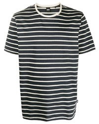 dunkelblaues und weißes horizontal gestreiftes T-Shirt mit einem Rundhalsausschnitt von BOSS