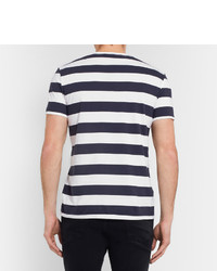 dunkelblaues und weißes horizontal gestreiftes T-Shirt mit einem Rundhalsausschnitt von Burberry