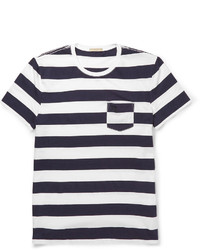 dunkelblaues und weißes horizontal gestreiftes T-Shirt mit einem Rundhalsausschnitt von Burberry