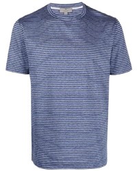dunkelblaues und weißes horizontal gestreiftes T-Shirt mit einem Rundhalsausschnitt von Canali