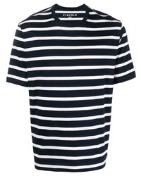 dunkelblaues und weißes horizontal gestreiftes T-Shirt mit einem Rundhalsausschnitt von Circolo 1901
