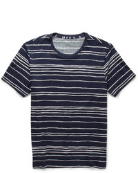dunkelblaues und weißes horizontal gestreiftes T-Shirt mit einem Rundhalsausschnitt von Club Monaco