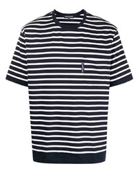 dunkelblaues und weißes horizontal gestreiftes T-Shirt mit einem Rundhalsausschnitt von Comme des Garcons Homme