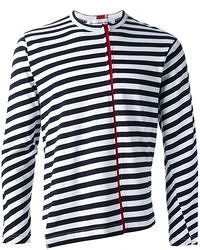 dunkelblaues und weißes horizontal gestreiftes T-Shirt mit einem Rundhalsausschnitt von Comme des Garcons