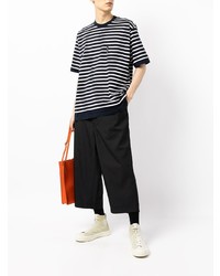 dunkelblaues und weißes horizontal gestreiftes T-Shirt mit einem Rundhalsausschnitt von Comme des Garcons Homme