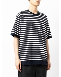 dunkelblaues und weißes horizontal gestreiftes T-Shirt mit einem Rundhalsausschnitt von Comme des Garcons Homme