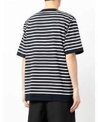 dunkelblaues und weißes horizontal gestreiftes T-Shirt mit einem Rundhalsausschnitt von Comme des Garcons Homme