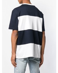 dunkelblaues und weißes horizontal gestreiftes T-Shirt mit einem Rundhalsausschnitt von Calvin Klein