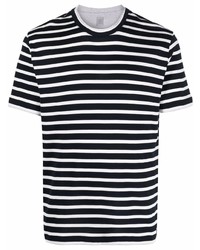 dunkelblaues und weißes horizontal gestreiftes T-Shirt mit einem Rundhalsausschnitt von Eleventy