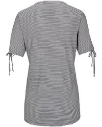 dunkelblaues und weißes horizontal gestreiftes T-Shirt mit einem Rundhalsausschnitt von Fry Day