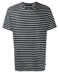 dunkelblaues und weißes horizontal gestreiftes T-Shirt mit einem Rundhalsausschnitt von J. Lindeberg