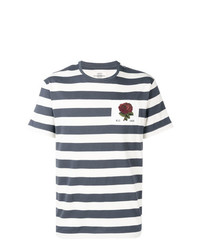 dunkelblaues und weißes horizontal gestreiftes T-Shirt mit einem Rundhalsausschnitt von Kent & Curwen