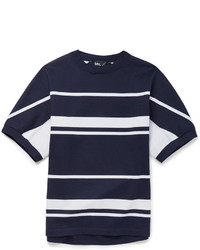 dunkelblaues und weißes horizontal gestreiftes T-Shirt mit einem Rundhalsausschnitt von Kolor