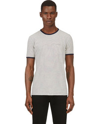 dunkelblaues und weißes horizontal gestreiftes T-Shirt mit einem Rundhalsausschnitt von Marc by Marc Jacobs