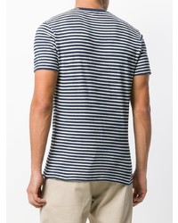 dunkelblaues und weißes horizontal gestreiftes T-Shirt mit einem Rundhalsausschnitt von MC2 Saint Barth
