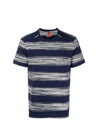 dunkelblaues und weißes horizontal gestreiftes T-Shirt mit einem Rundhalsausschnitt von Missoni