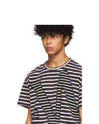 dunkelblaues und weißes horizontal gestreiftes T-Shirt mit einem Rundhalsausschnitt von Loewe