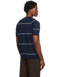dunkelblaues und weißes horizontal gestreiftes T-Shirt mit einem Rundhalsausschnitt von Noah