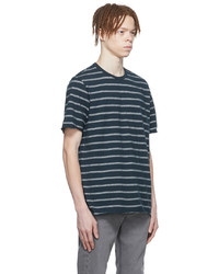 dunkelblaues und weißes horizontal gestreiftes T-Shirt mit einem Rundhalsausschnitt von rag & bone