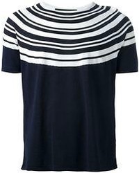 dunkelblaues und weißes horizontal gestreiftes T-Shirt mit einem Rundhalsausschnitt von Neil Barrett