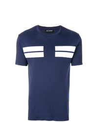 dunkelblaues und weißes horizontal gestreiftes T-Shirt mit einem Rundhalsausschnitt von Neil Barrett