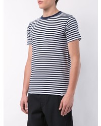 dunkelblaues und weißes horizontal gestreiftes T-Shirt mit einem Rundhalsausschnitt von Norse Projects