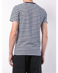 dunkelblaues und weißes horizontal gestreiftes T-Shirt mit einem Rundhalsausschnitt von Norse Projects