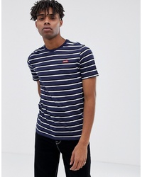 dunkelblaues und weißes horizontal gestreiftes T-Shirt mit einem Rundhalsausschnitt von Nike SB